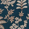 Blue Silk & Blended Linen Kurta Jacket Set with Thread Embroidery